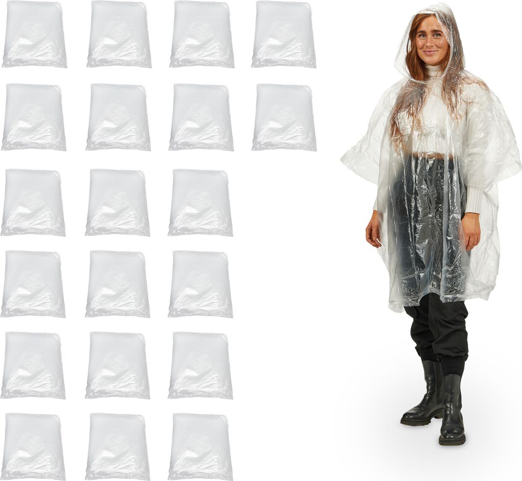 80 x Regenponcho Einweg, Einmal Regencape mit Kapuze, für Produktbild 