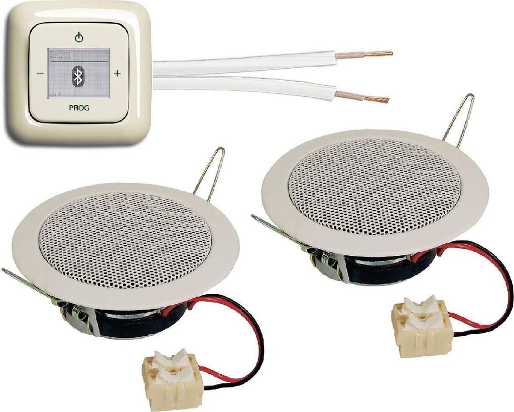 Busch Jäger Unterputz Bluetooth Radio 8217 U (8217U) cremeweiß Komplettset DURO2000 + 2 x Deckenlautsprecher / Einbaulautsprecher + Radioeinheit ...