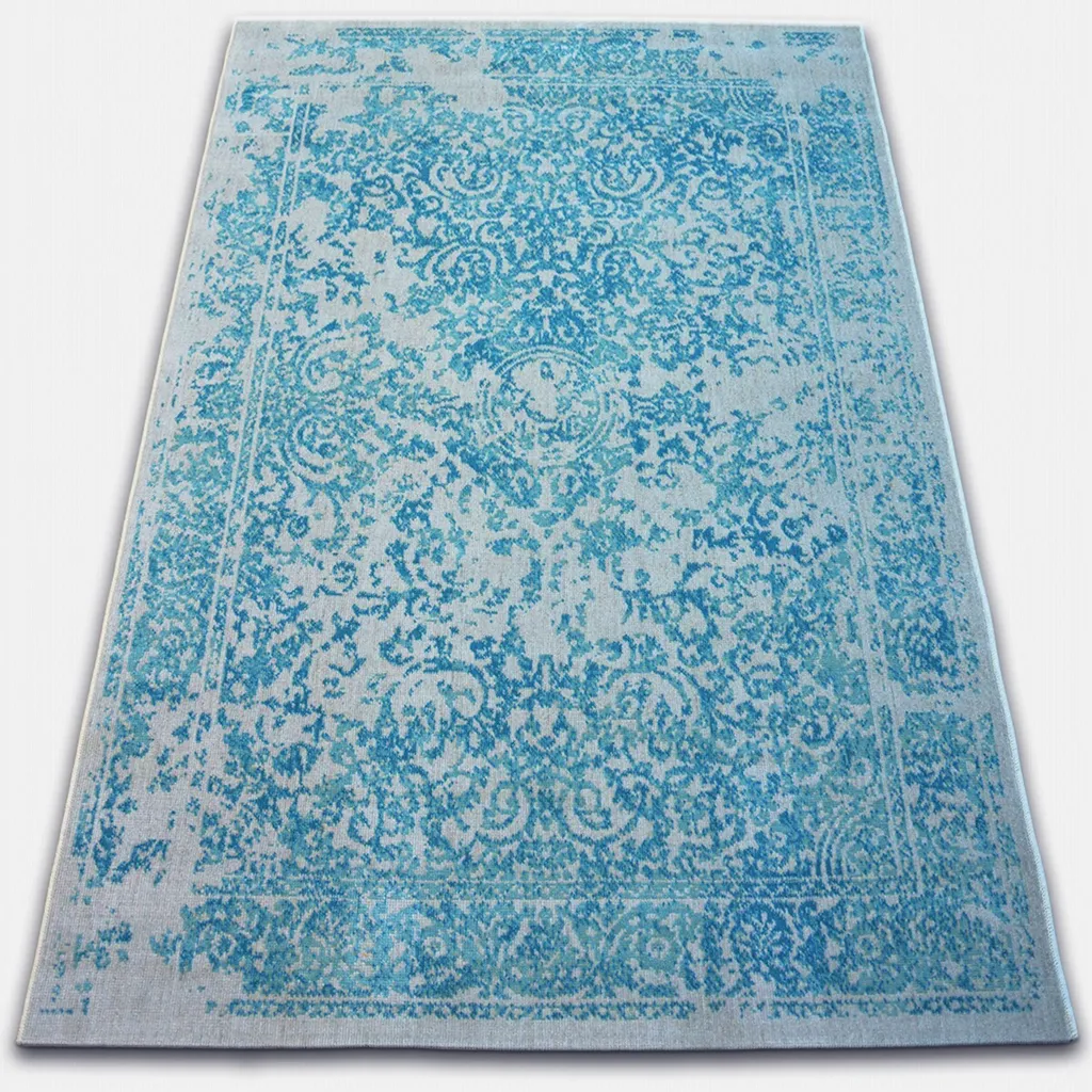 Tapis Vintage 22208/054 Turquoise Crème Rosette Bleu en 140x200 cm