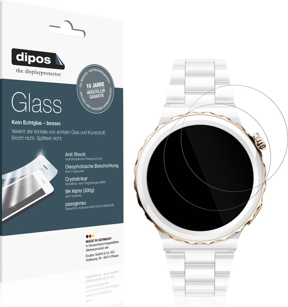 2x Schutzfolie für Huawei Watch GT3 Pro Ceramic (43mm) - Anti-Shock 9H Folie dipos Glass Kunststoffglas