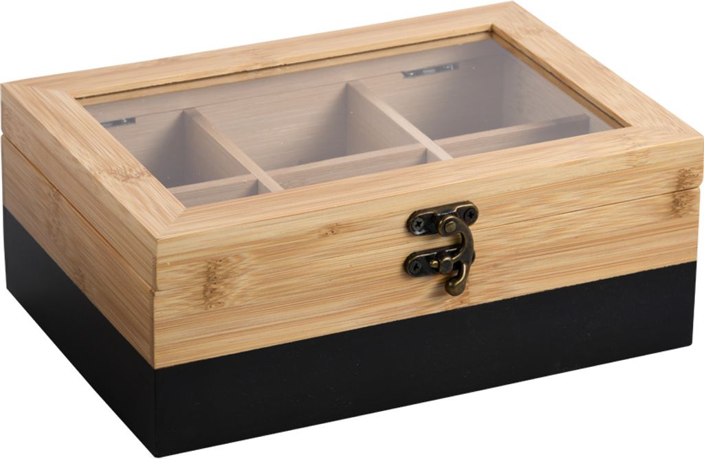 KESPER Teebox Bambus   – 6 Fächer – schwarz mit Produktbild 