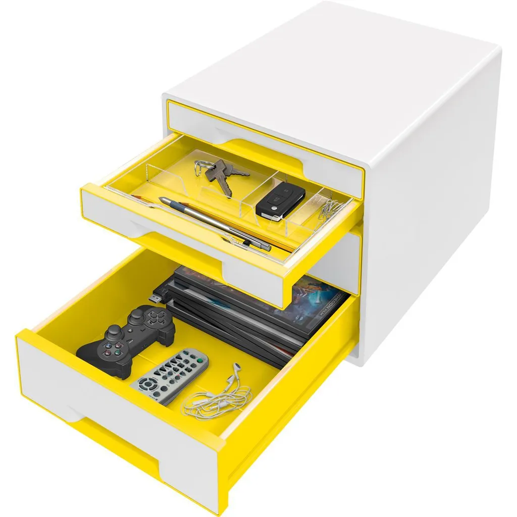 Leitz WOW Cube 4 tiroirs Blanc et Jaune - Module de classement de bureau