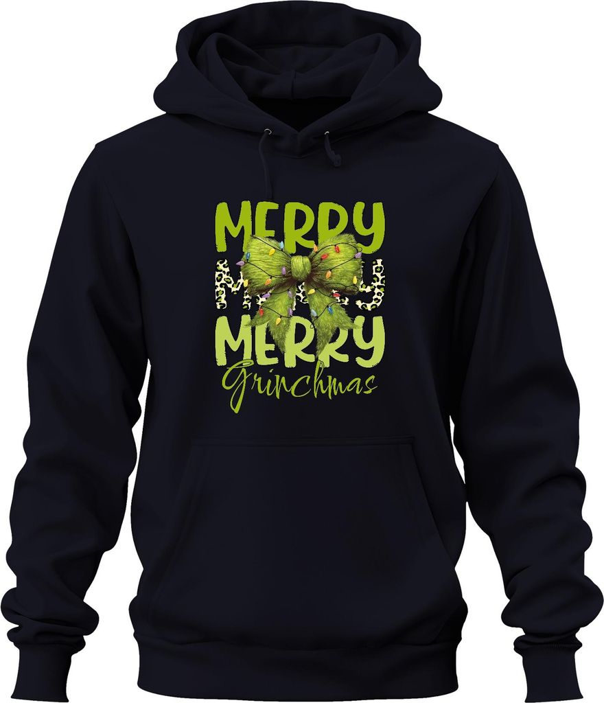 Merry Grinchmas grüne Schleife Weihnachten Leopardenmuster Geschenk Uni Hoodie Kapuzenpullover, Navy, 3XL