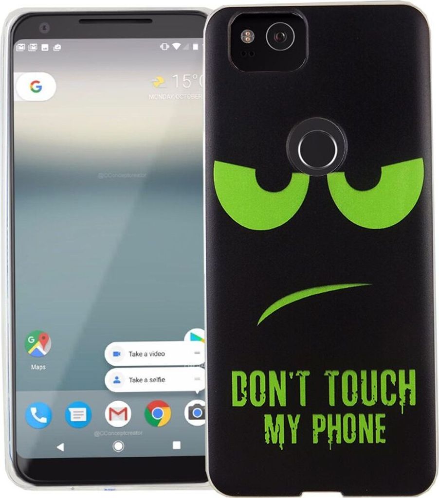 Handy Hülle für Google Pixel 2 Cover Case Schutz Tasche Motiv Slim Silikon TPU Dont Touch My Phone Grün