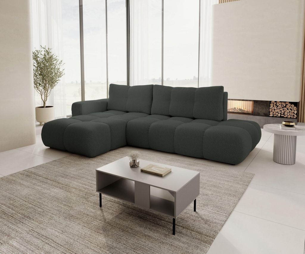 Masseno Ecksofa DUCA L-S mit Schlaffunktion L-Form, Sofa mit Bettkasten, Wohnzimmersofa, Couch, Soffa, Bettsofa, Couchgarnitur- Grau, CURIO 83
