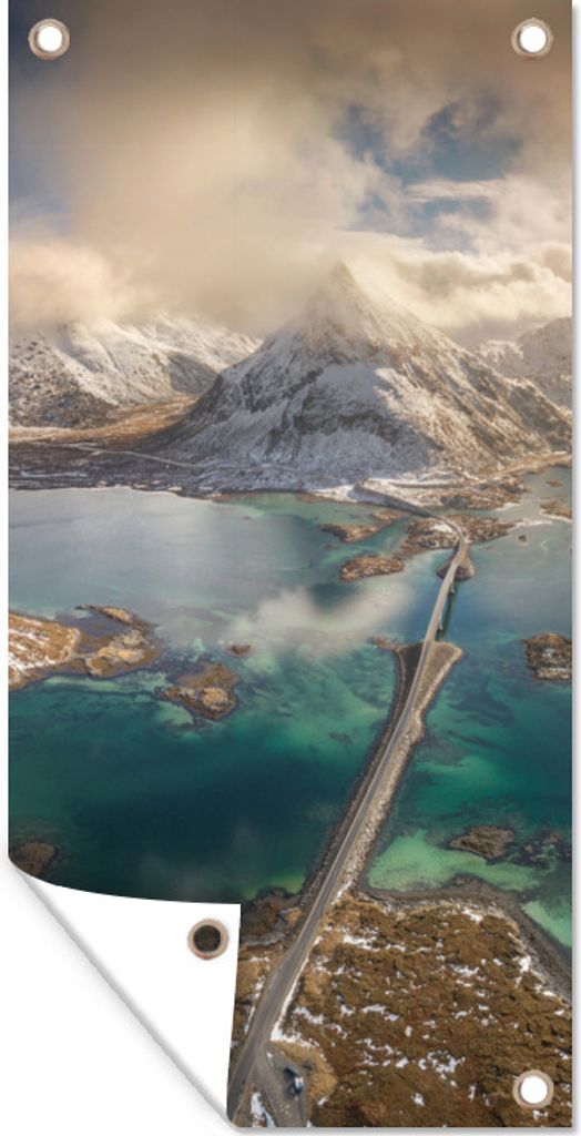 MuchoWow 30x60 cm Outdoor-Poster Gartendeko Sichtschutz Garten Poster für den Garten Straße auf den Lofoten