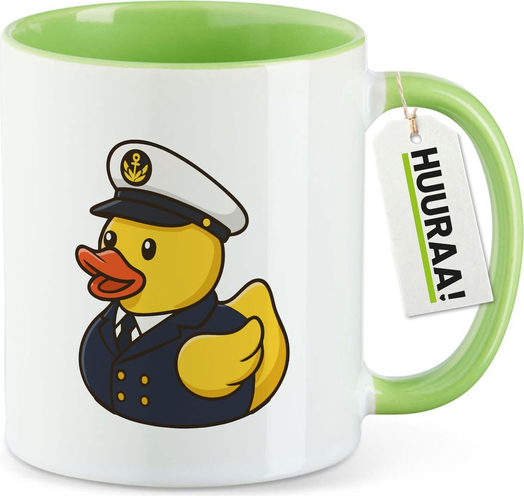 Huuraa Kaffeetasse Quietscheente Kapitän Gummiente Seefahrer 330ml Grün Keramik Kaffeebecher Geschenkidee