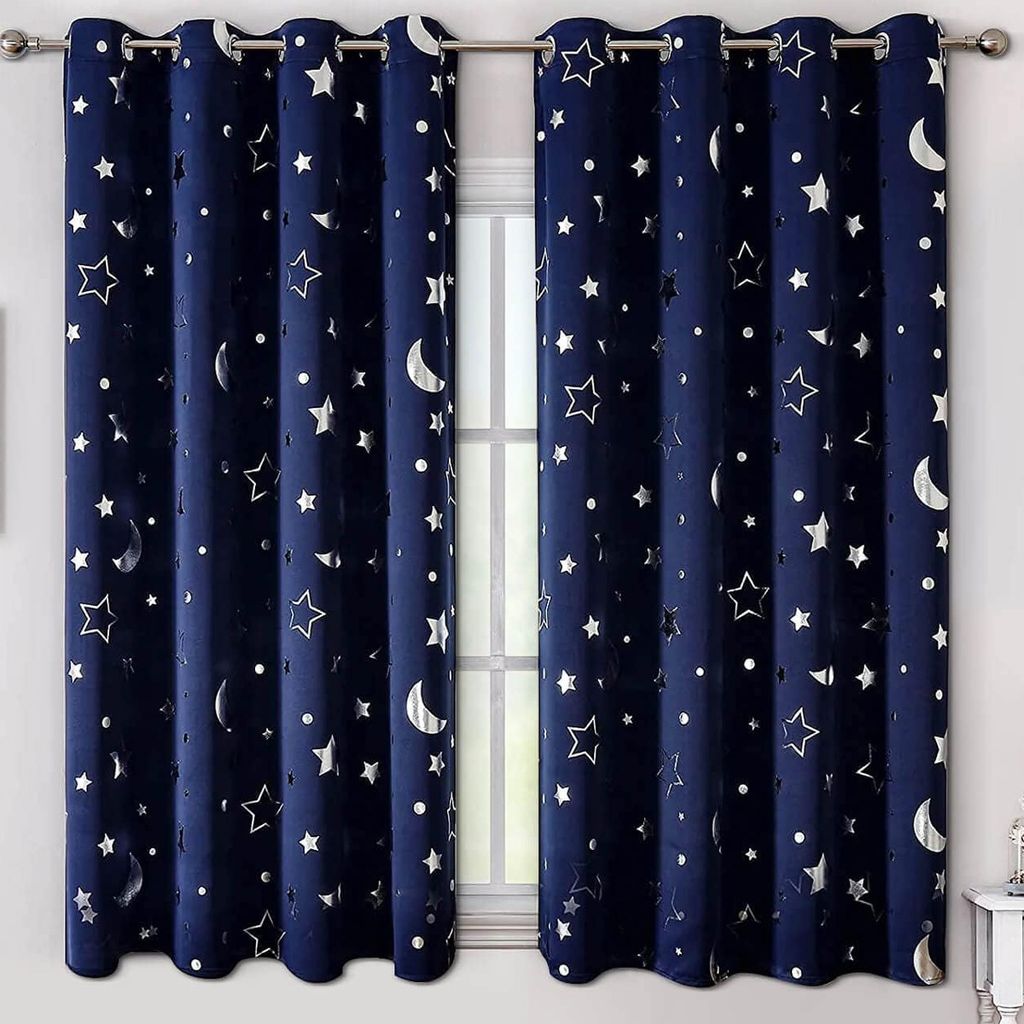 Sternenvorhänge, 2 Paneele für kleine Kinderzimmerfenster, raumverdunkelnder Fenstervorhang mit Weltraummotiv, Kindervorhänge für das Schlafzim...