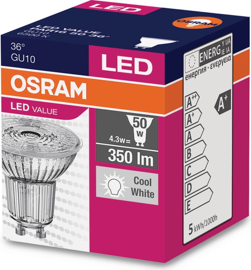 OSRAM GU10 LED-Lampe 4,3 W 6500 K GLAS Produktbild 