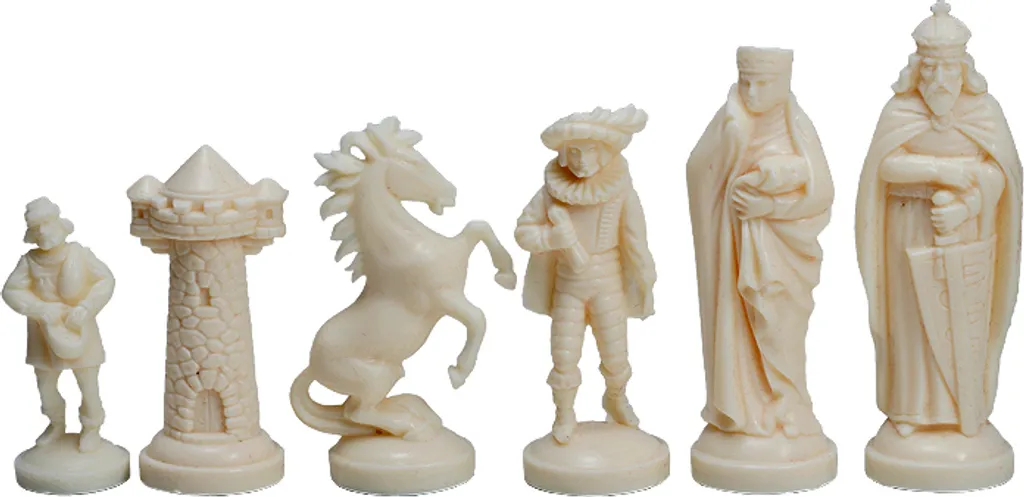 Pièces d'échecs médiévales de luxe crème et noir, grand format 98 mm