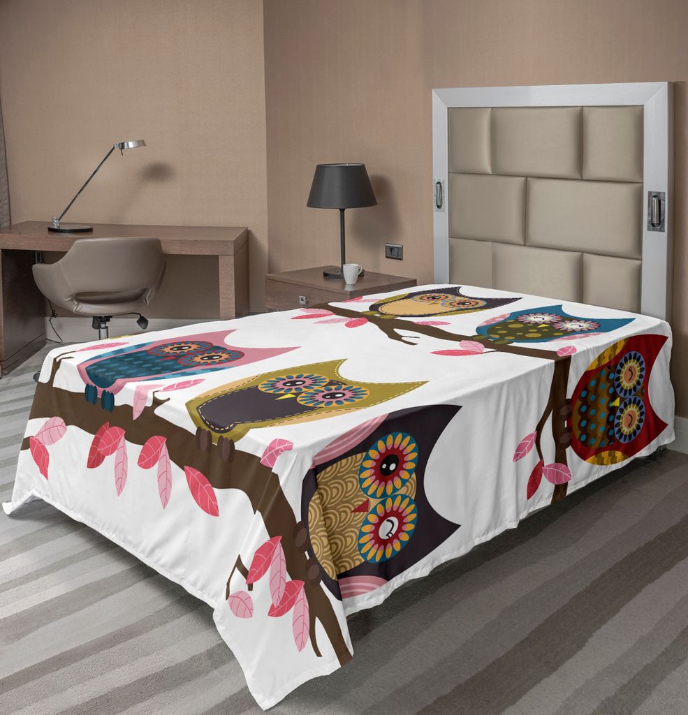 ABAKUHAUS Eulen Bettlaken, Gruppe Eulen nette Gesichtsausdrücke, die lächelnde Vintage Scrapbooking Retro Art blinzeln, weiches bequemes oberes B...