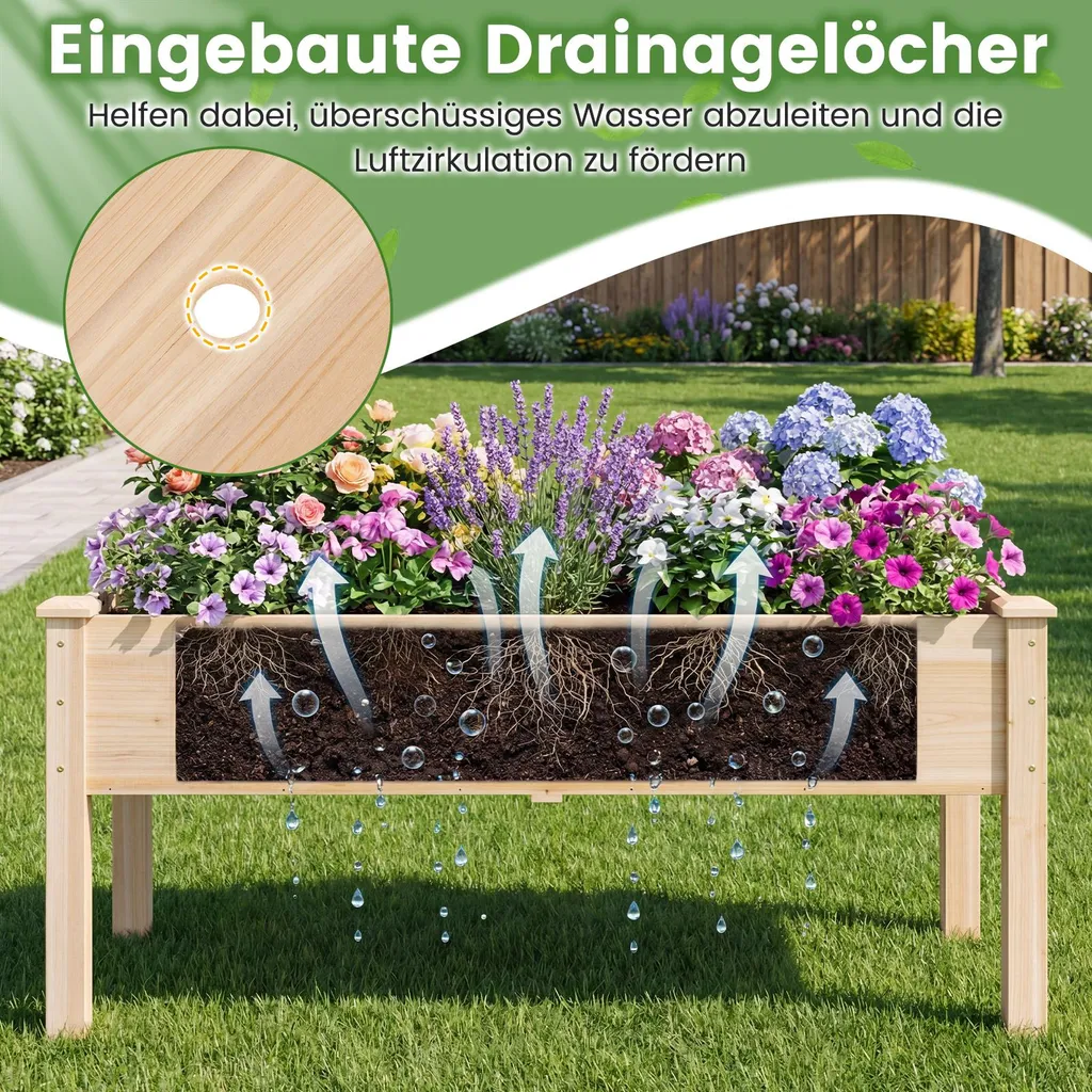 Bac à fleurs rectangulaire en bois naturel pour potager de balcon - 6