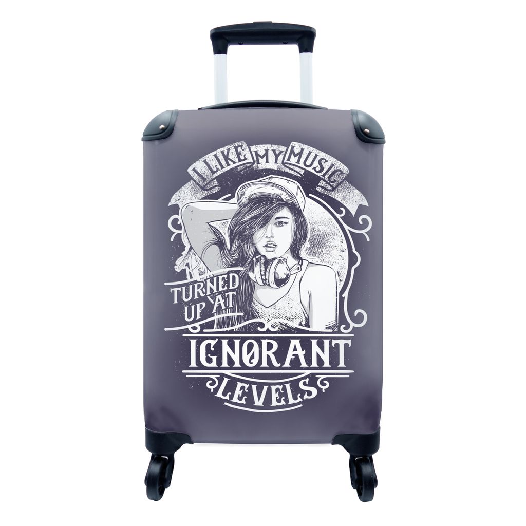 MuchoWow Koffer Handgepäck Trolley Rollkoffer Kleine Reisekoffer mit 4 Rollen - Musik - Vintage - Frauen - Kopfhörer - Cabin Size < 55x40x23 cm...