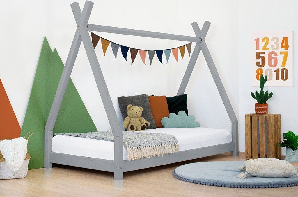 Kinderholzbett NAKANA in Form eines Tipis 90x190 cm Ziegel