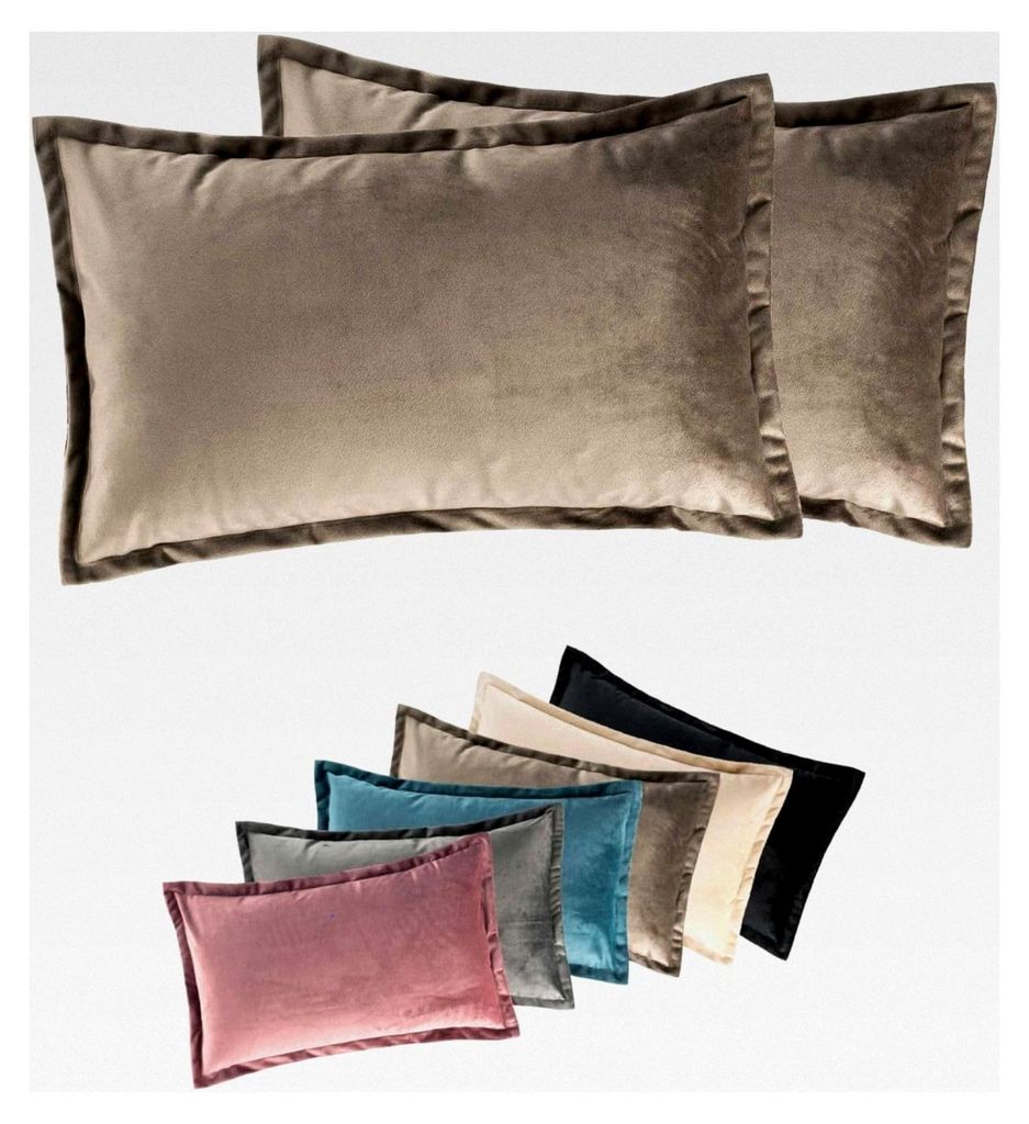 2er Set Kissenhüllen, Dekokissenbezüge, ca. 30x50 cm, in edler Samt-Optik, Flora (Taupe)
