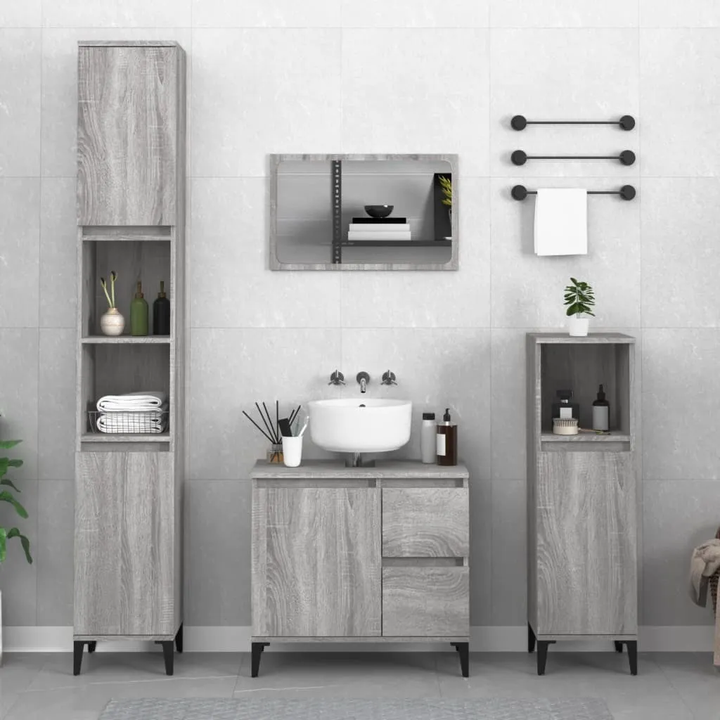 Arredo Bagno Grigio Sonoma 65cm | Mobiletto Legno Moderno