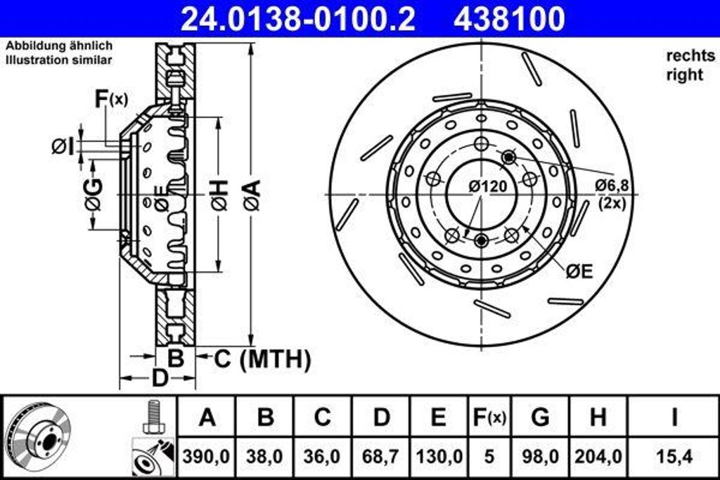 ATE 24.0138-0100.2 Bremsscheibe OE 97035140600 kompatibel mit Panamera