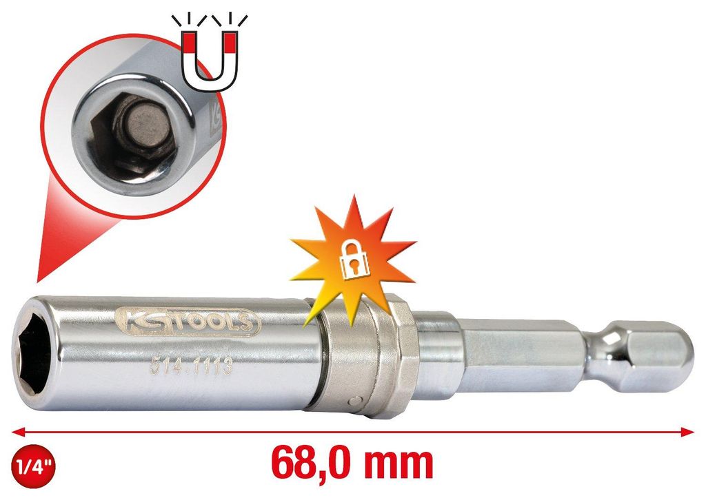 KS Tools 1/4 Auto-Slimlock Schnellwechsel-Bithalter, 65 mm