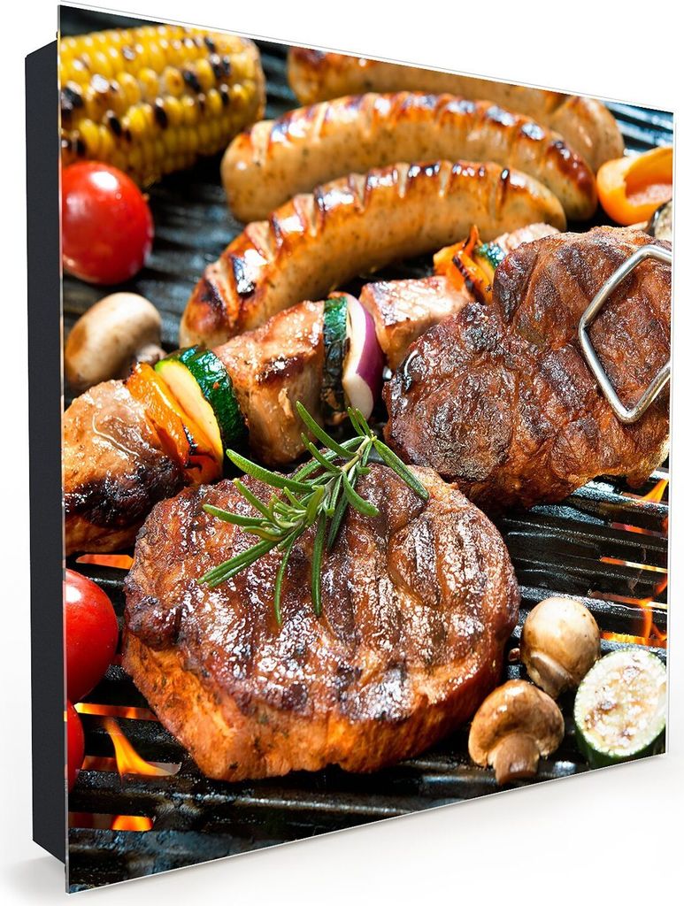 Nachbildung-Schlüsselkasten, Magnetpinnwand und Memoboard mit Glasfront Motiv Gemüse und Fleisch