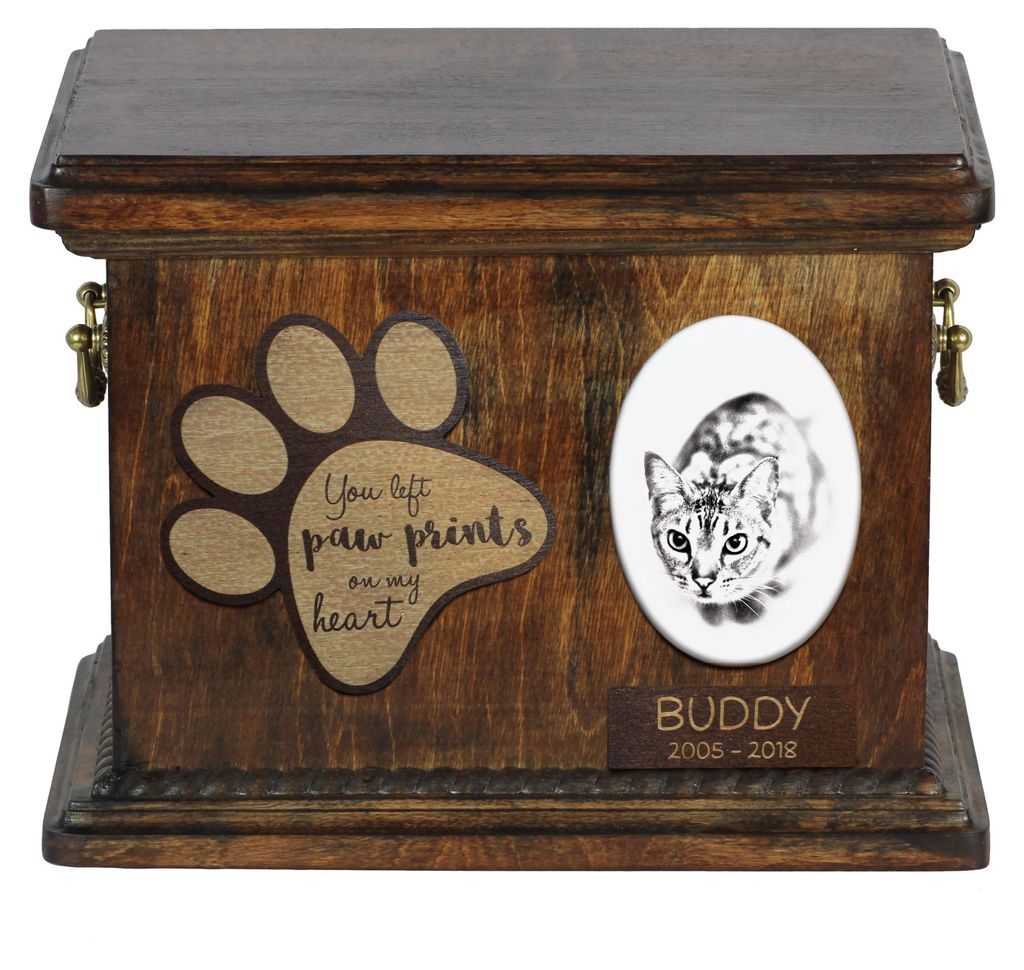 Ocicat - Eine Urne für die Asche einer Katze, eine Urne für eine Katze mit Foto, eine personalisierte Katzenasche-Box der Marke Art-Dog.