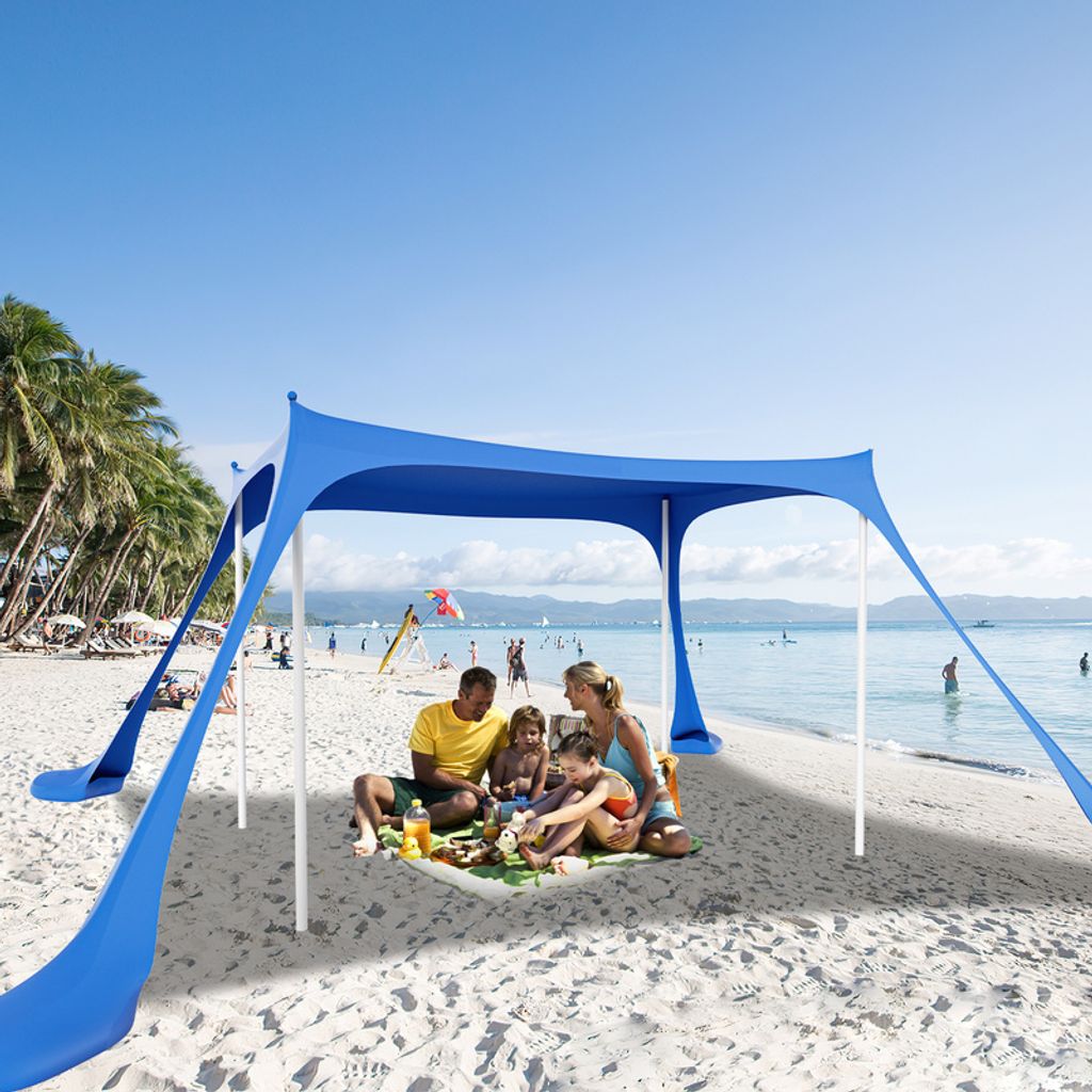 Hengda Strandmuschel UV Schutz 50+ Elasthan Sonnendach Sonnenschutz Sonnenzelt Sonnensegel Sandsaecken Tragbar Wasserfest mit Tragetasche Strandmus...