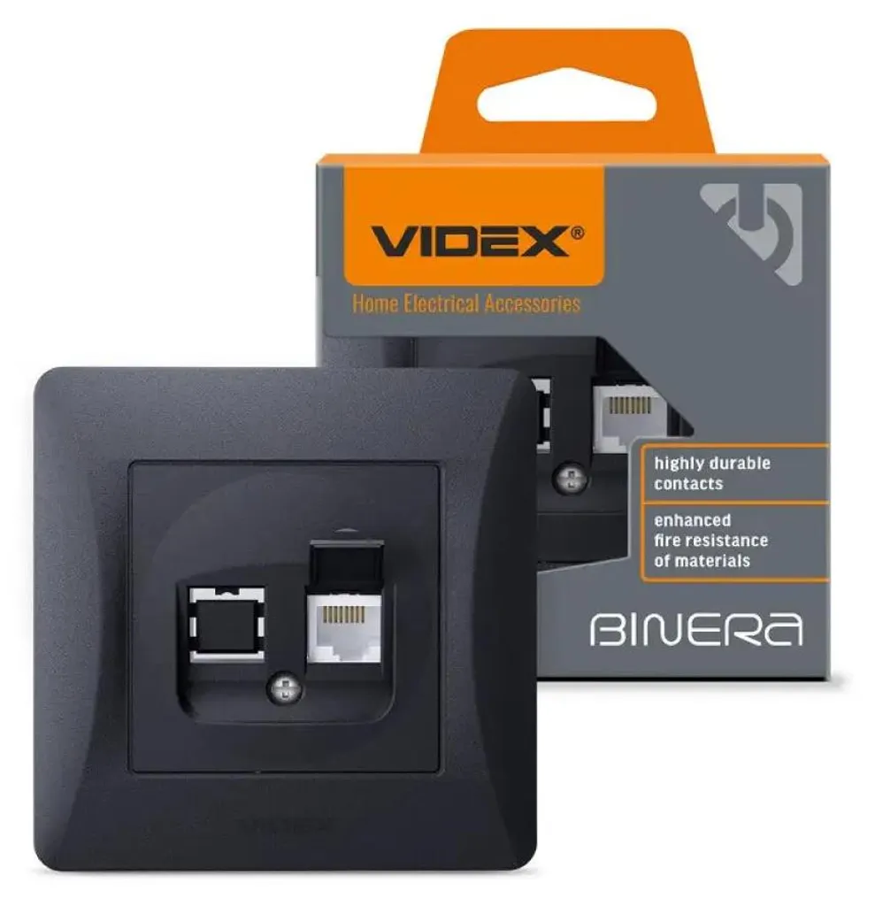 Videx Binera RJ45 Prise Informatique Simple Noir Graphite Encastrable