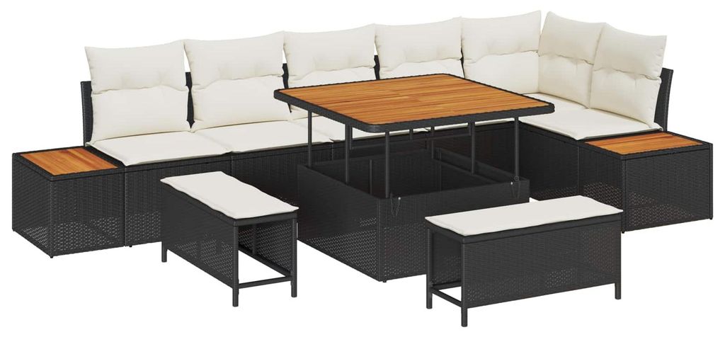 vidaXL Gartensofa-set mit Kissen 9 pcs Schwarz und Creme