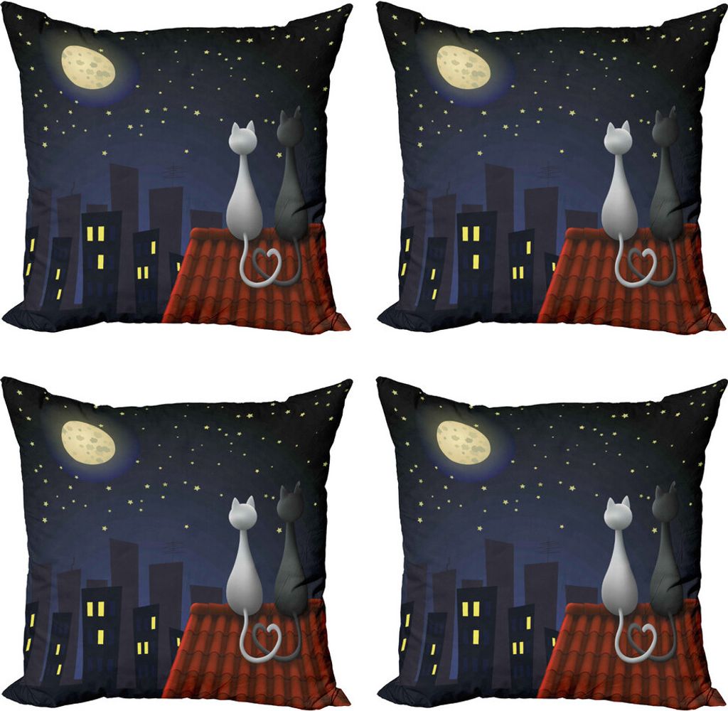 ABAKUHAUS Tier Kissenbezug Set (4 Stück), Katzen auf dem Dach Valentines, Moderner Doppelseitiger Digitaldruck, 45 cm x 45 cm, grau Gelb