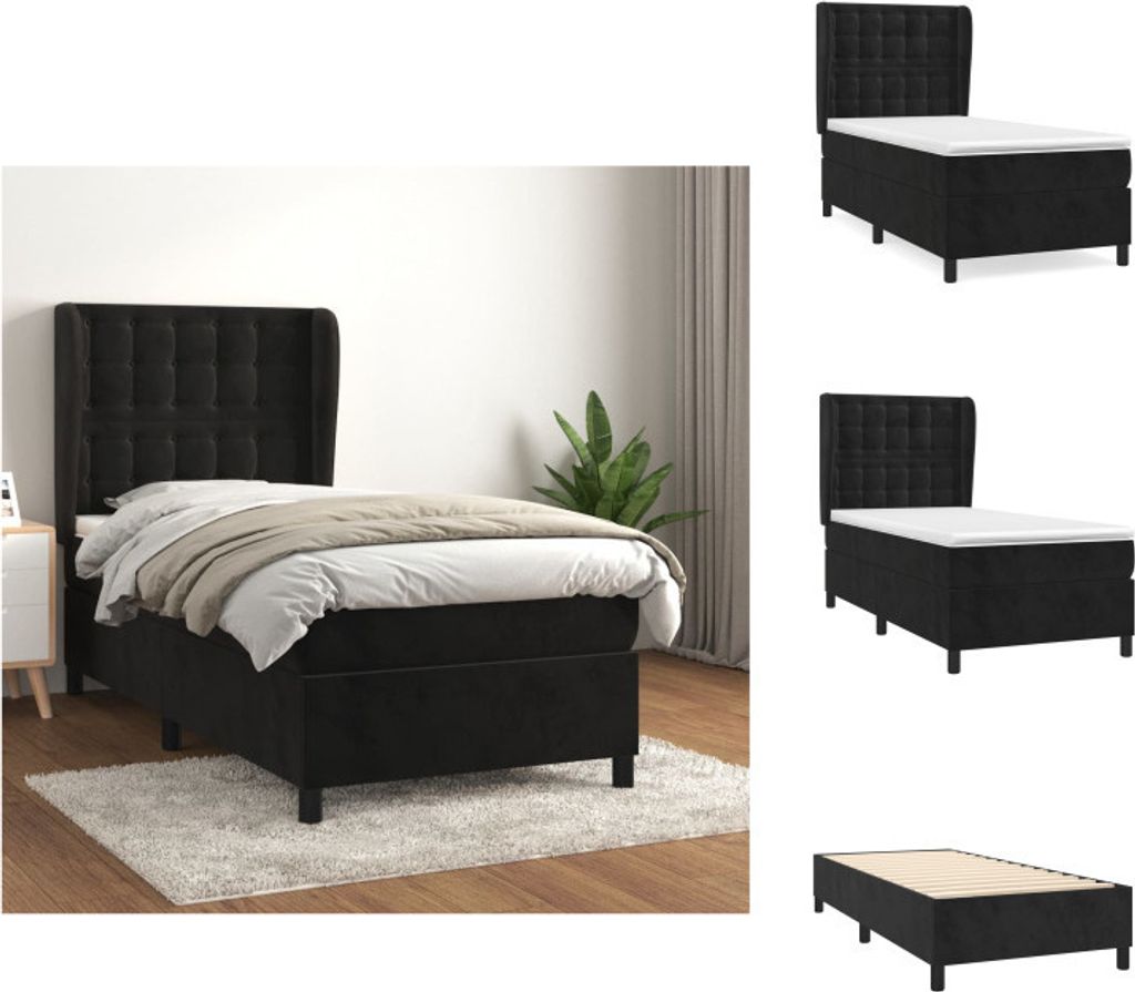 vidaXL Boxspringbett mit Matratze Schwarz 90x200 cm Samt - Betten & Bettgestelle