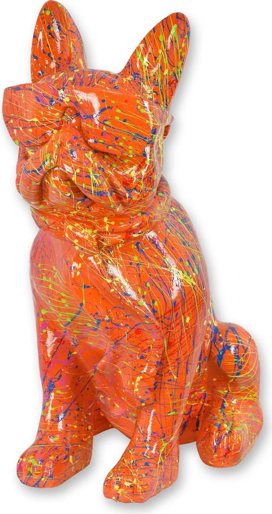 Figur Bulldogge mit Sonnenbrille und Krawatte – orange Spritzer Replikat Retro Design Dekoration