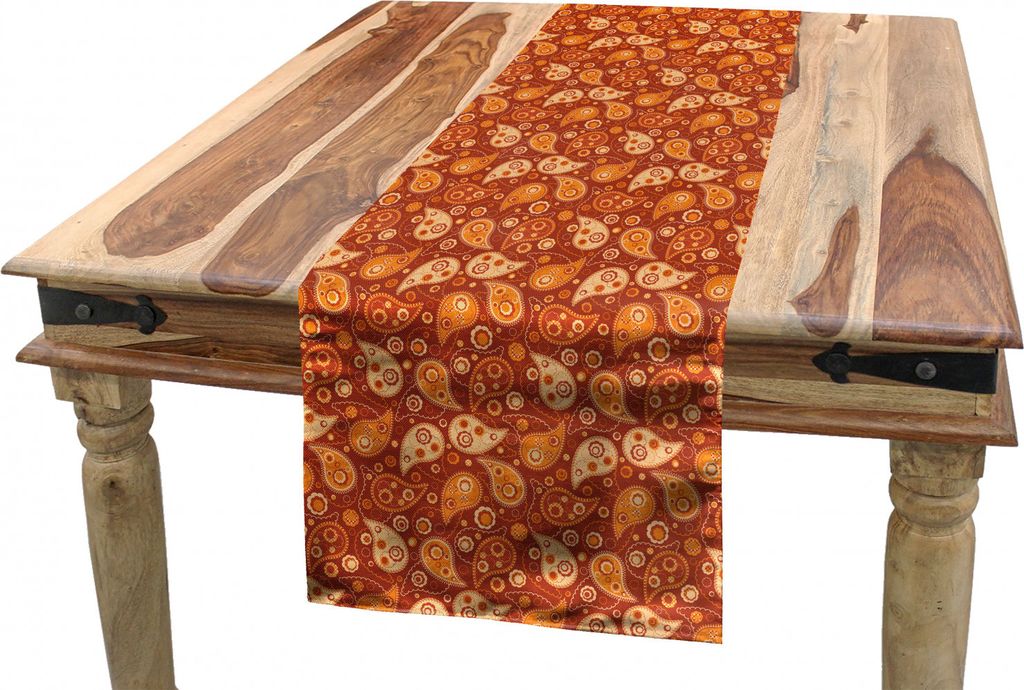 ABAKUHAUS Orange Tischläufer, Retro Paisley Blumen, Esszimmer Küche Rechteckiger Dekorativer Tischläufer, 40 x 225 cm, Redwood Orangencreme