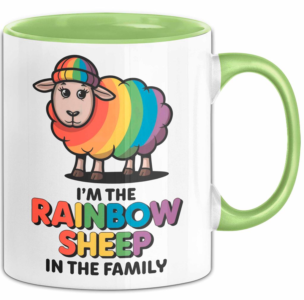 LGBTQ Schaf Tasse Geschenk Lustige Geschenkidee Spruch Rainbow Sheep In The Family (Grün)