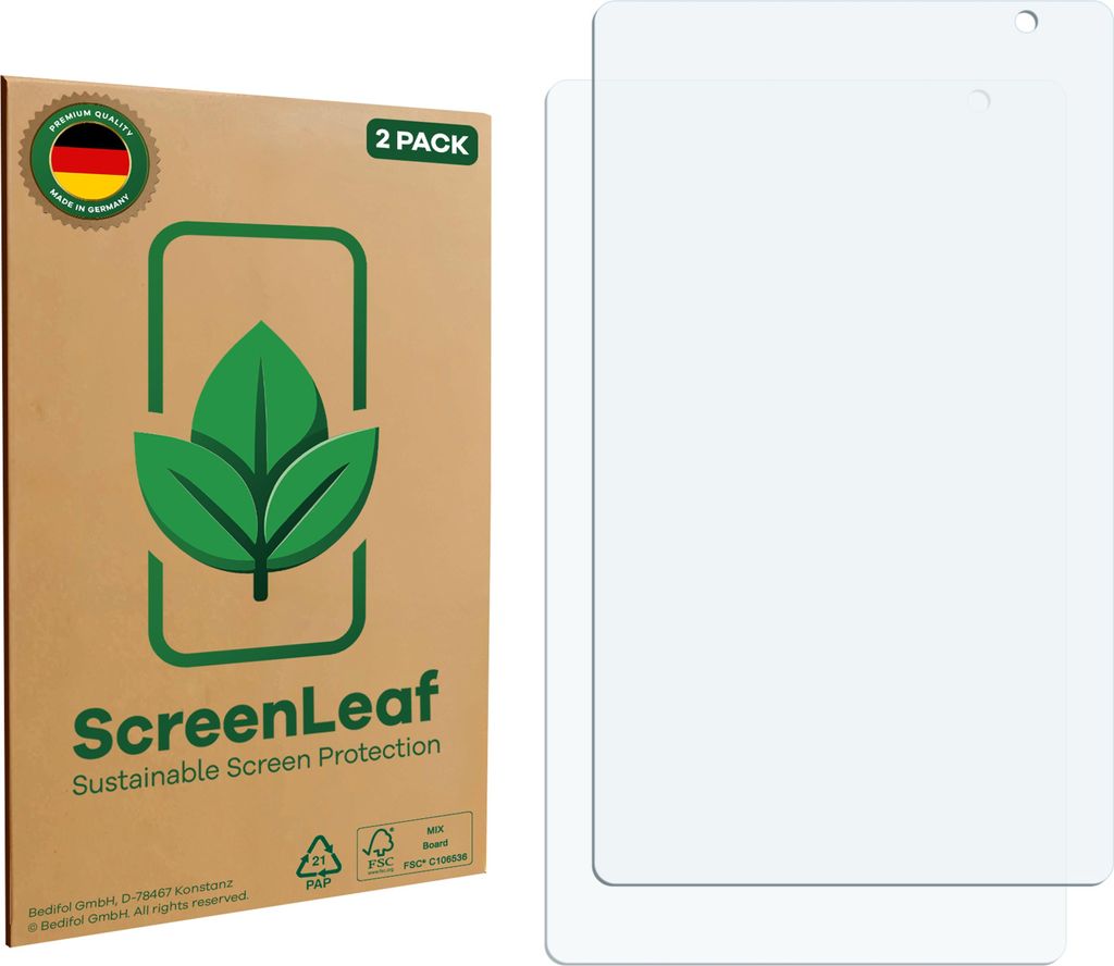2x ScreenLeaf Schutzfolie für Blackview TAB 50 Kids 8" nachhaltiger Displayschutz Display Schutz Folie Klar Transparent