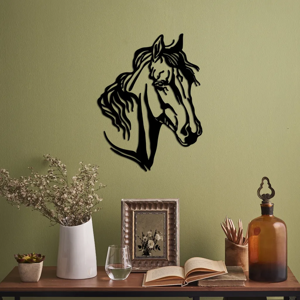 Wallity Cavallo 2 Metallo Nero 43x56 - Decorazione Parete Country