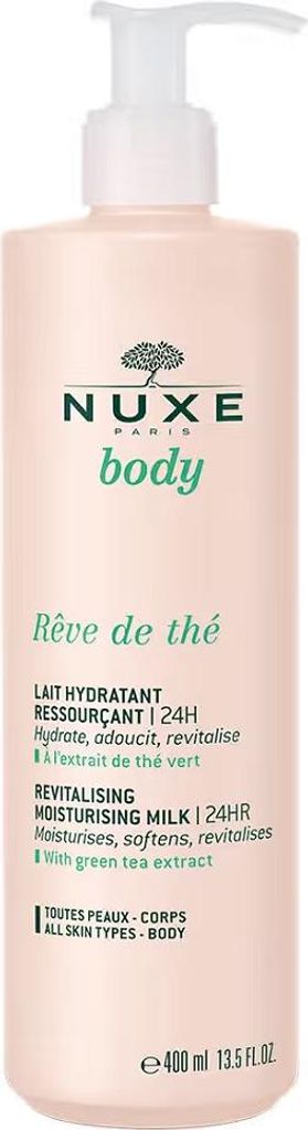 A bottle of Nuxe Rêve de Thé Revitalising Moisturising Milk.