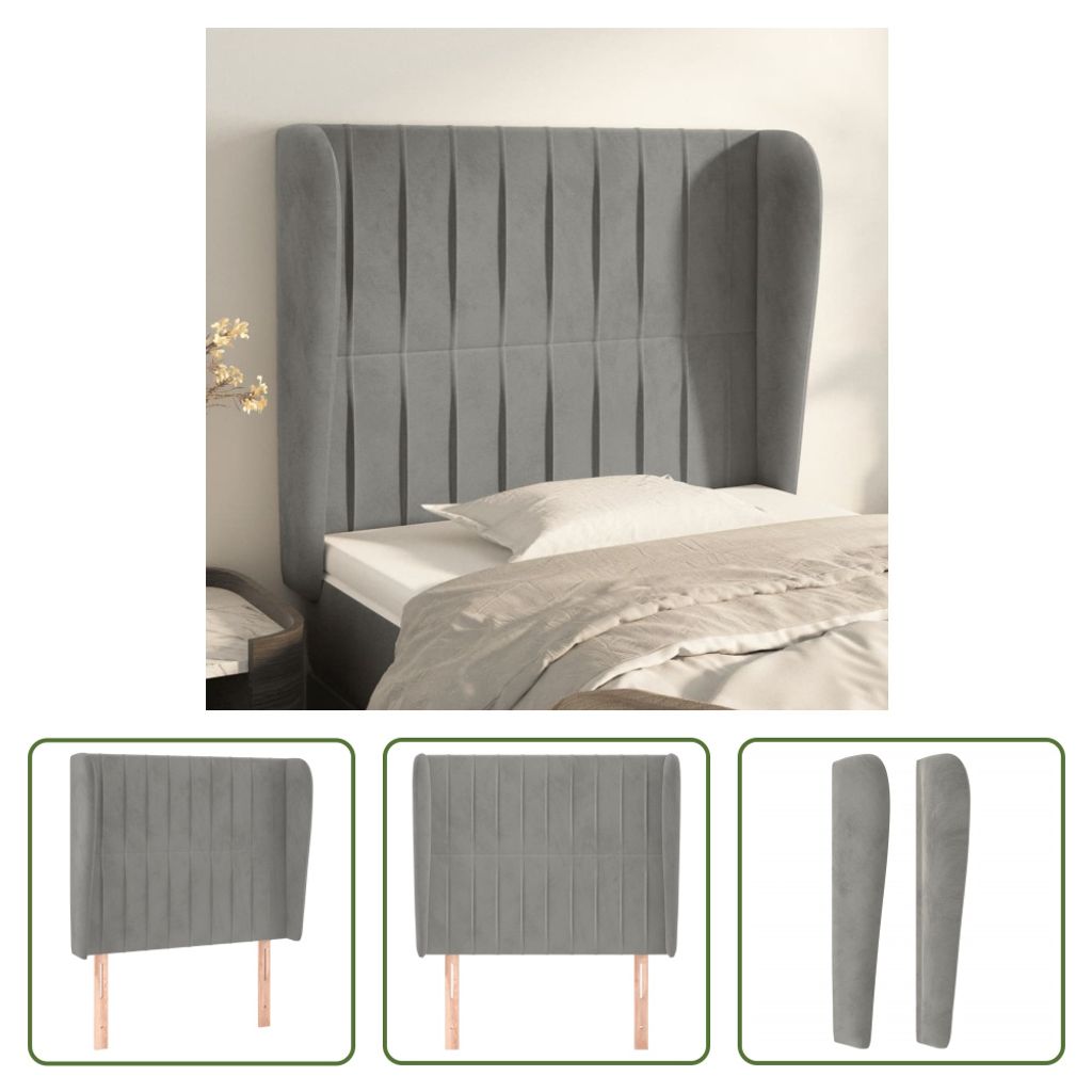 The Living Store Kopfteil mit Ohren Hellgrau 103x23x118/128 cm Samt