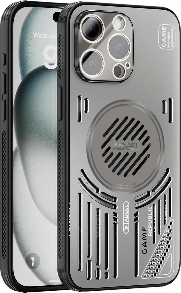 Cover iPhone 15 Pro Max Grigio Alluminio Magnetica Raffreddamento