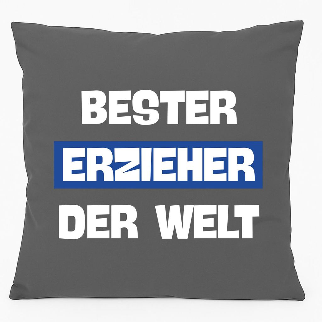 Huuraa Kissen Bester Erzieher der Welt 40x40cm mit Füllung Steel Grey Baumwolle Dekokissen Geschenkidee