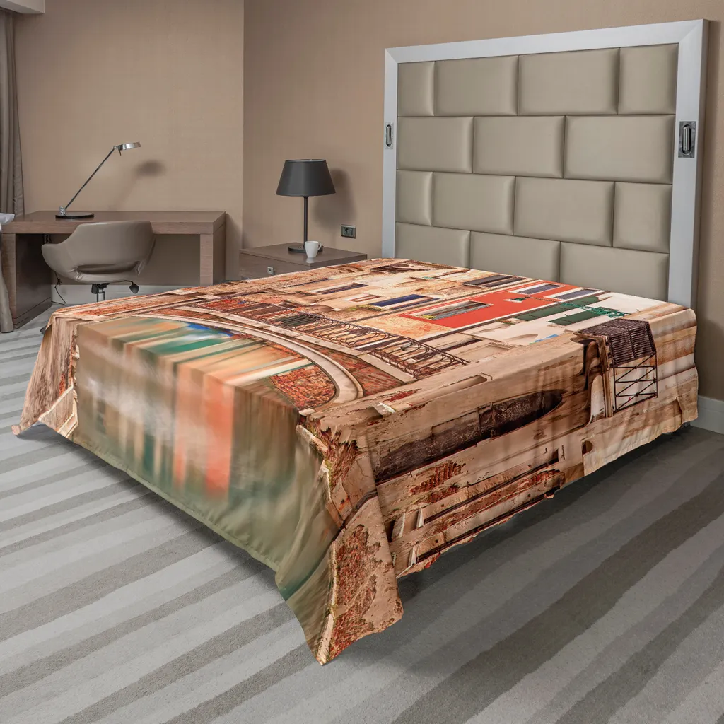 ABAKUHAUS Venise Drap de Lit Plat 244 x 205 cm Sable Motif Vieux Pont