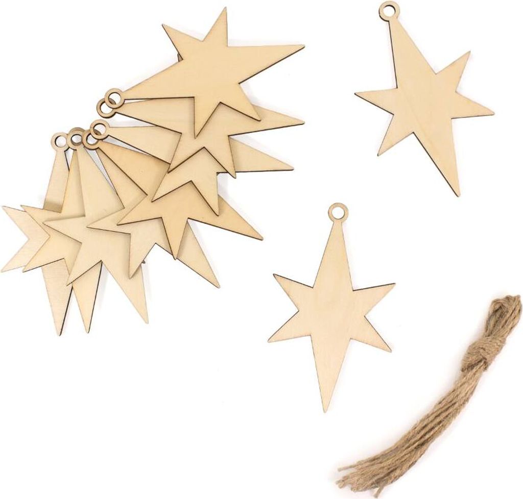 Oblique Unique 10 Holz Sterne mit Schnur Weihnachtsbaum Christbaum Anhänger