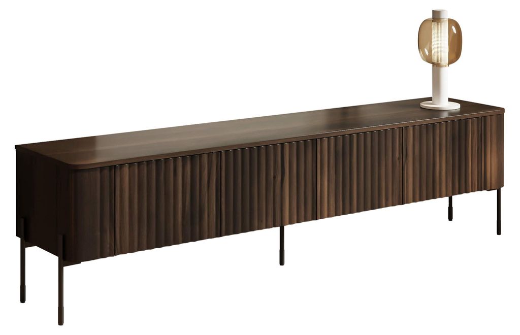 MIRJAN24 TV-Lowboard Vera 190, TV-Schrank mit vier Drehtüren, Schwarze Metallfüße (Farbe: Ristretto Barockeiche)