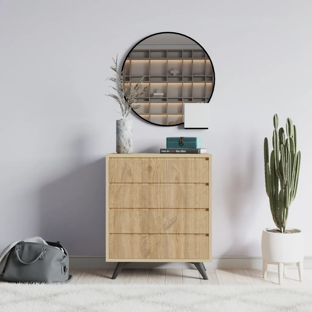Commode en Chêne 3 Tiroirs Suvera - Meuble de Rangement Bois 70x86 cm