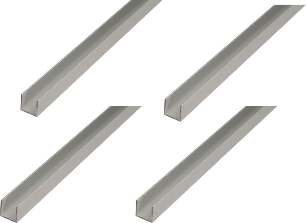 Alberts 4 x U-Profil, Aluminium, 10 x 12 x 10 x 1,5 mm, Länge 1 m, silberfarbig eloxiert