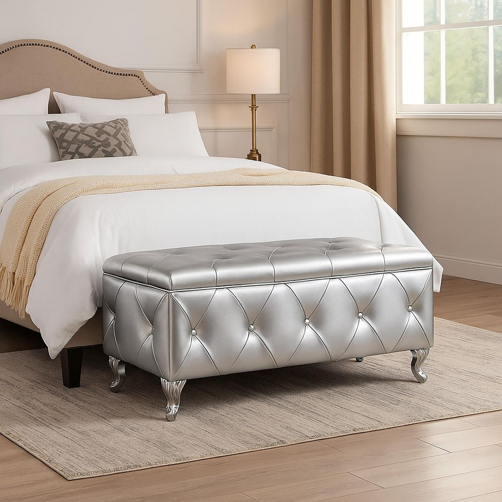 Gepolsterte Sitzbank mit Truhe Maribella Silber
