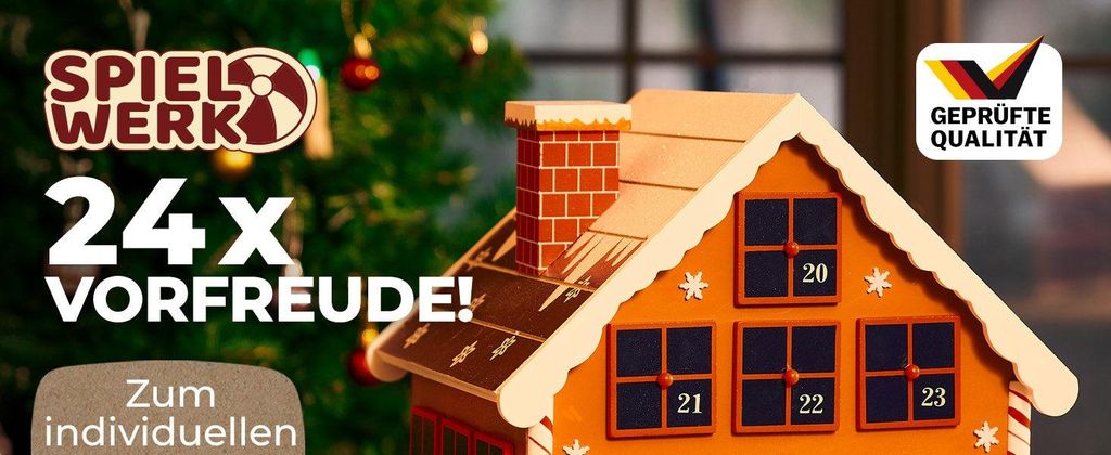 Adventskalender-Häuschen aus Holz mit 24 wiederverwendbaren Schubladen