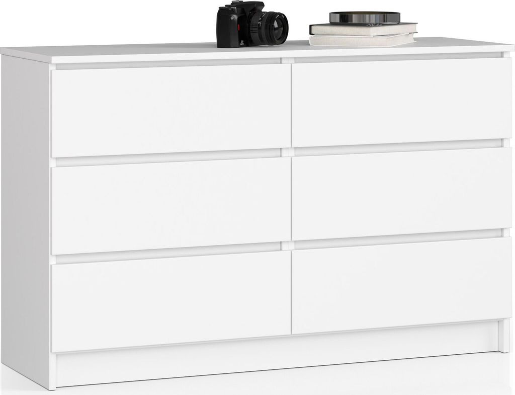 Komoda AKORD K120 Biała 120 cm 6 szuflad kolor Biały mat Zdjęcie produktu 