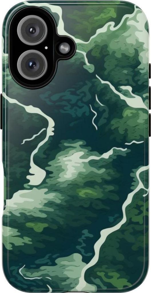 Abstraktes Fluss- und Waldmuster in Grün – Hülle Kompatibel mit iPhone 16
