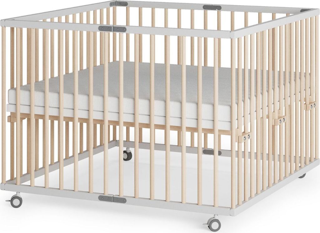 Laufgitter 100x100 cm faltbar mit SleepPlus Matratze - weiß/natur