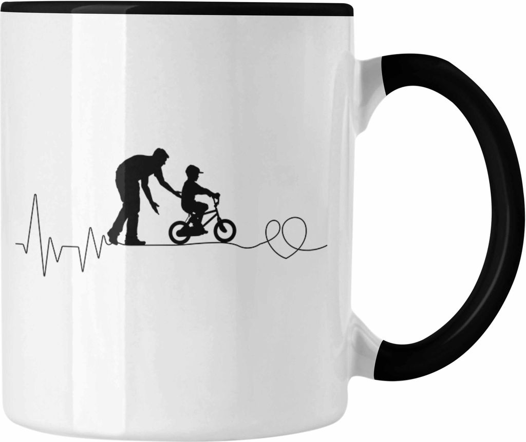 Trendation - Papa Tasse Geschenk Herzschlag Sohn und Vater Geschenkidee Vatertag Lustig (Schwarz)