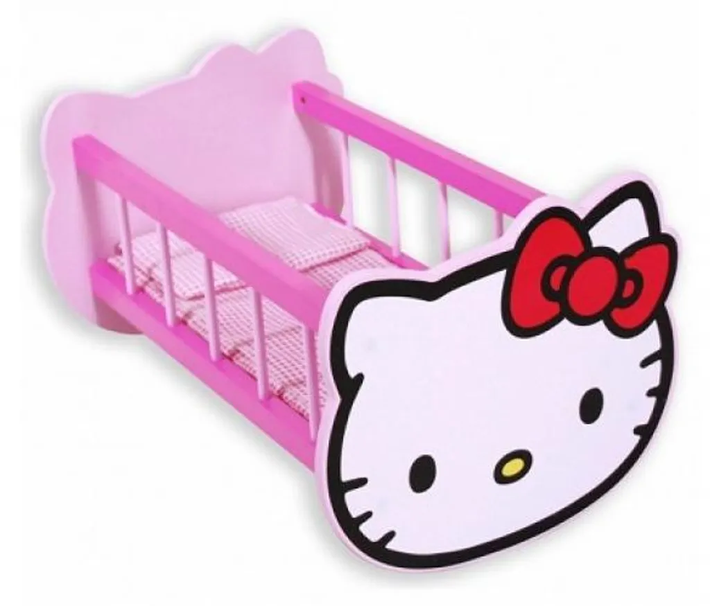 Berceau en bois Hello Kitty pour poupée - Lit à bascule rose et blanc